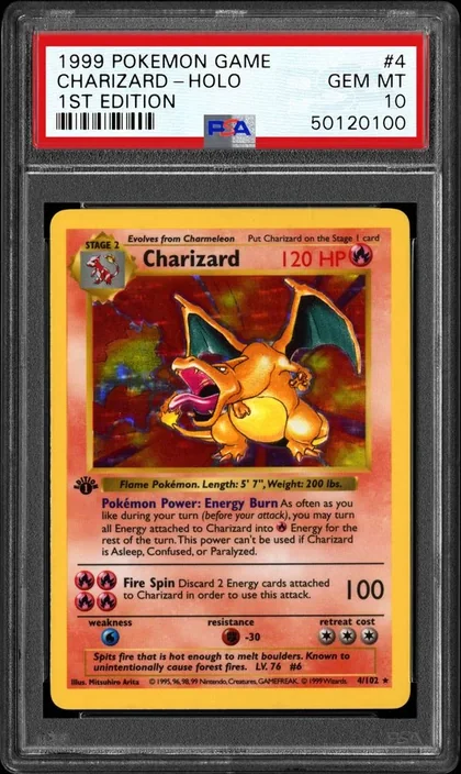 A PSA 10 graded Charizard card